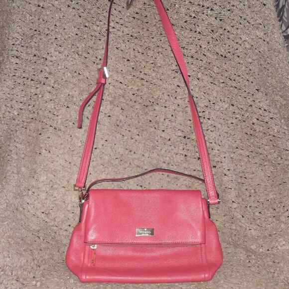 KATE SPADE-Red Leather Southport Carmen Crossbody Fold-Over Bag-Near Mint - Picture 1 of 10